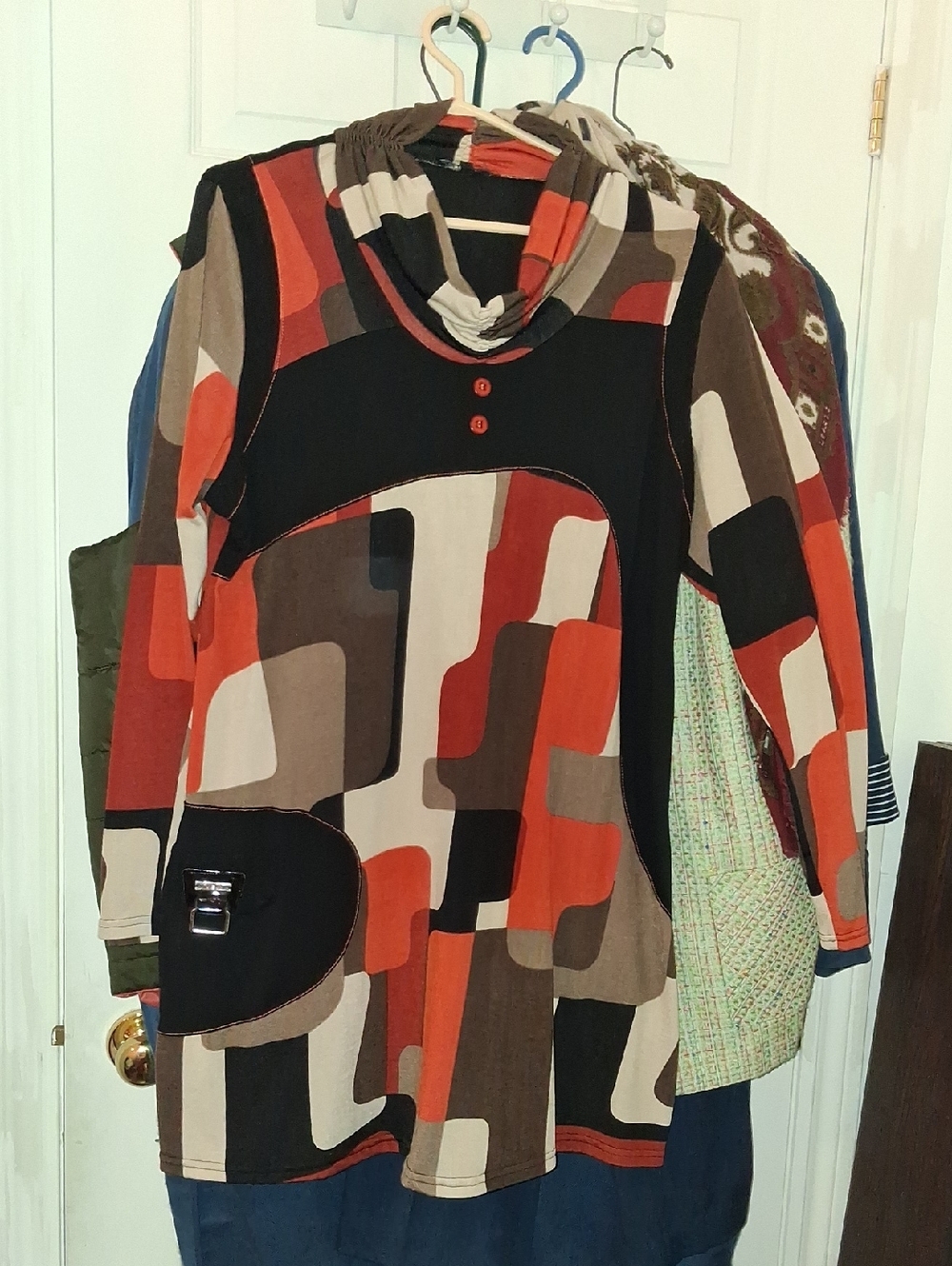 Abstract Geo Print Tunic with Hood